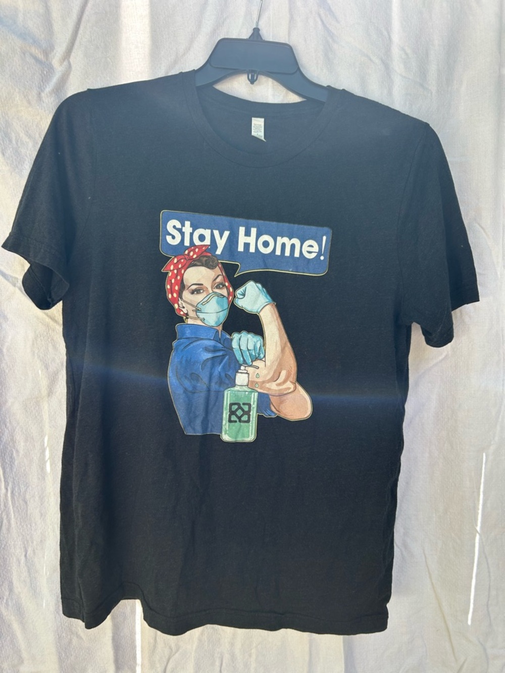 Rosie Style Graphic Tee Stay Home Shirt Women’s Large Black Vintage Look